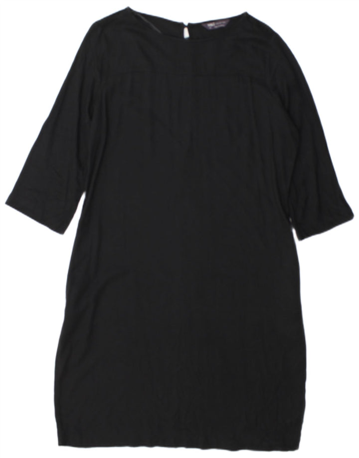 Marks & Spencer Damska sukienka typu shift z rękawem 3/4 UK 12, średnia czarna wiskoza