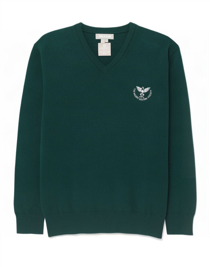 Męski sweter z dekoltem w kształcie litery V, 2XL, Lyle & Scott, zielona wełna
