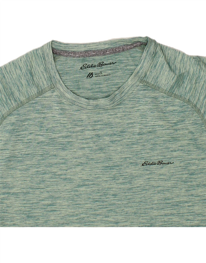 EDDIE BAUER Mens T-Shirt Top Large Green Flecked Polyester Vintage Eddie Bauer and Second-Hand Eddie Bauer from Messina Hembry 