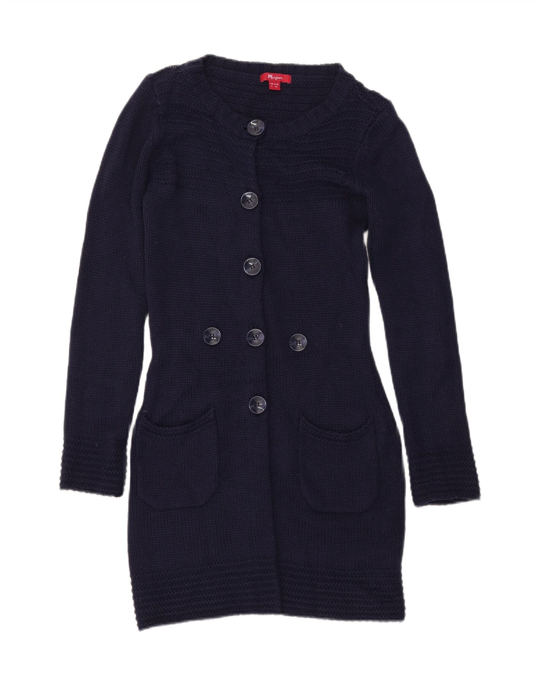 Damski sweter o przedłużonym fasonie MONSOON UK 8, mały, granatowy, akrylowy