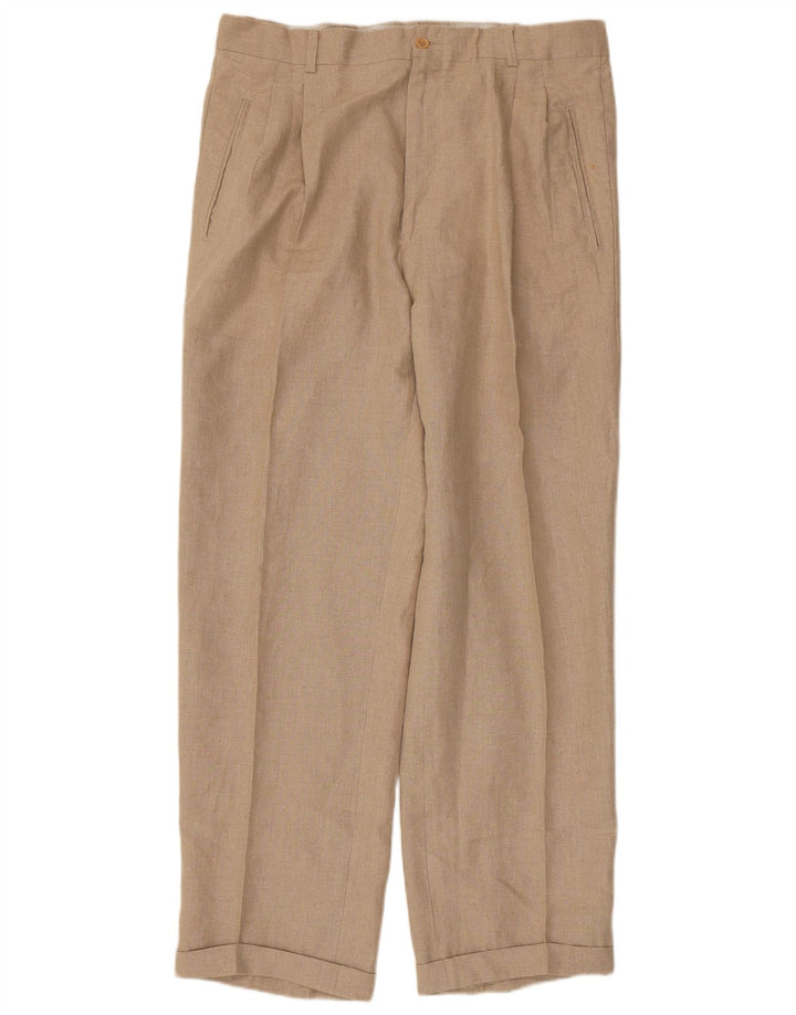 Męskie spodnie garniturowe Wampum IT 50 Large W34 L30 Beżowe lniane