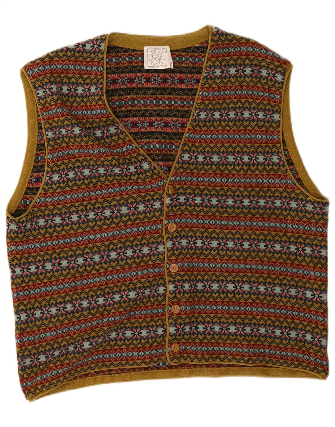 Vintage męski kardigan bez rękawów, średni, wielokolorowy Fair Isle