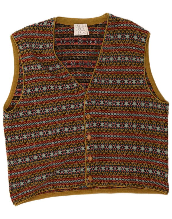 Vintage męski kardigan bez rękawów, średni, wielokolorowy Fair Isle