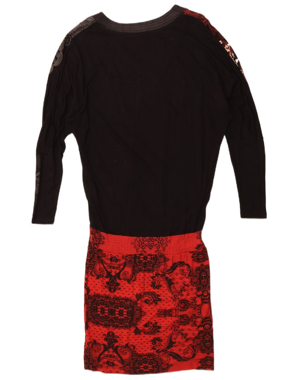 Desigual damska sukienka o luźnym kroju z obniżoną talią UK 10 Small, czarna w kwiaty, wiskoza