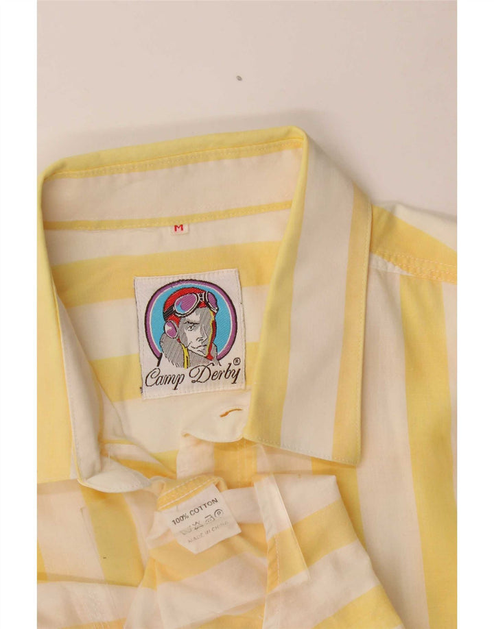 Koszula męska z krótkim rękawem w stylu vintage, średnia, żółta bawełna w paski