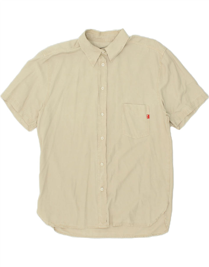 JOOP Mens Short Sleeve Shirt Large Beige Lyocell Vintage Joop and Second-Hand Joop from Messina Hembry 