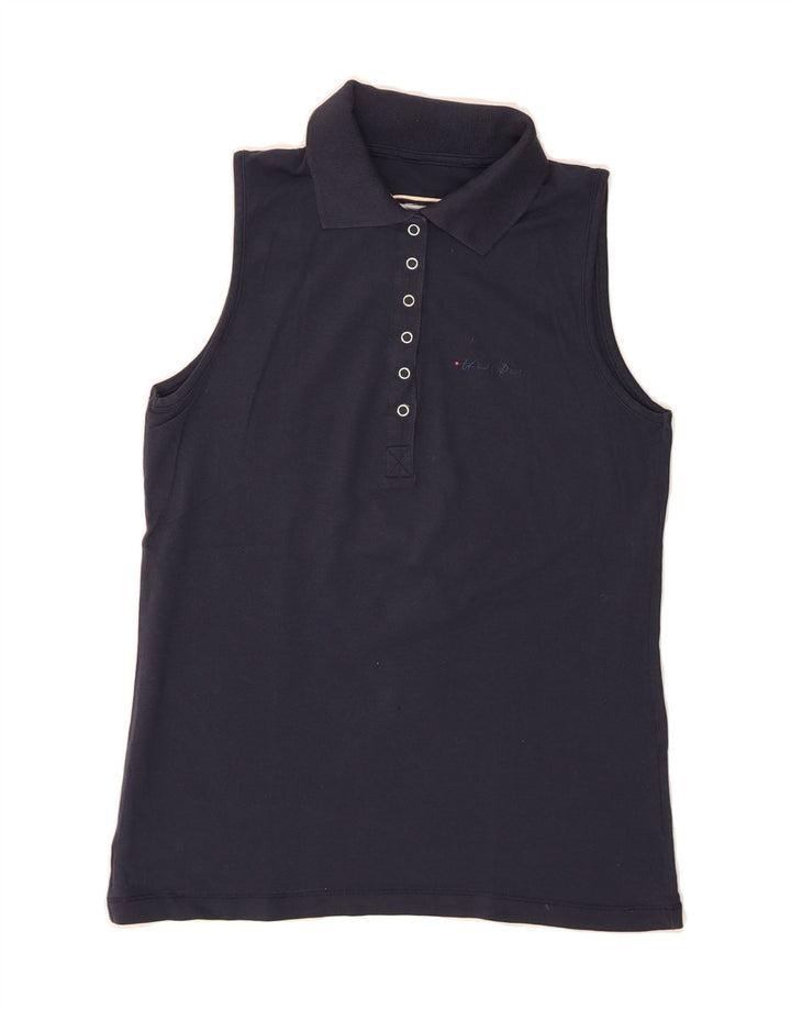 THINK PINK Womens Sleeveless Polo Shirt UK 12 Medium Navy Blue Vintage Think Pink and Second-Hand Think Pink from Messina Hembry 