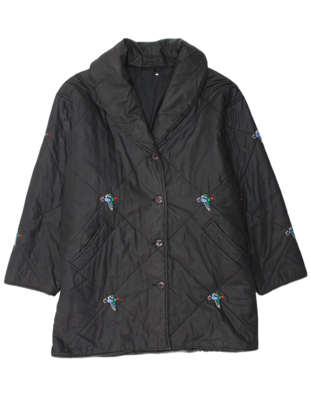 Damski płaszcz wiatrówka o luźnym kroju VINTAGE UK 20 2XL Czarny nadruk zwierzęcy