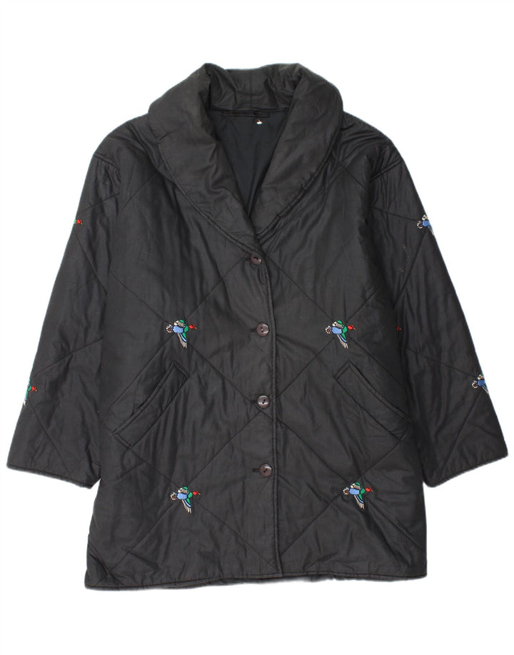 Damski płaszcz wiatrówka o luźnym kroju VINTAGE UK 20 2XL Czarny nadruk zwierzęcy