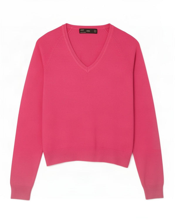 Damski sweter Zara z dekoltem w kształcie litery V, UK 6 XS, różowy, bawełniany