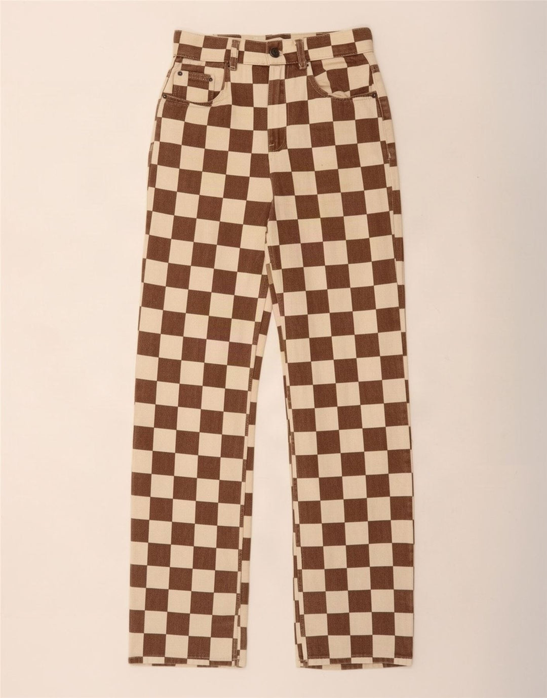 Damskie proste dżinsy Pull & Bear EU 34 XS W24 L31 Brązowe geometryczne