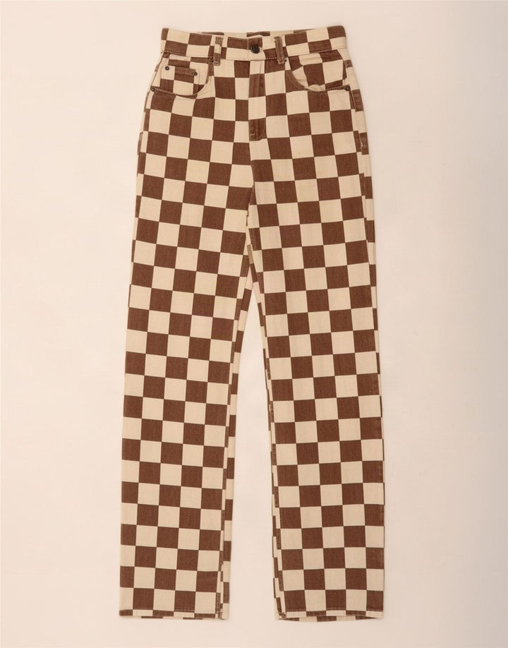 Damskie proste dżinsy Pull & Bear EU 34 XS W24 L31 Brązowe geometryczne