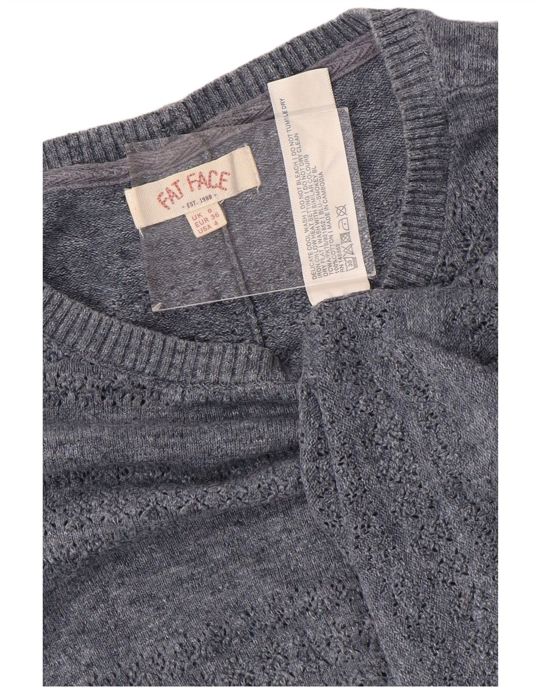 Damski sweter Fat Face z dekoltem w łódkę, zapinany na plecach, UK 8, mały, granatowy