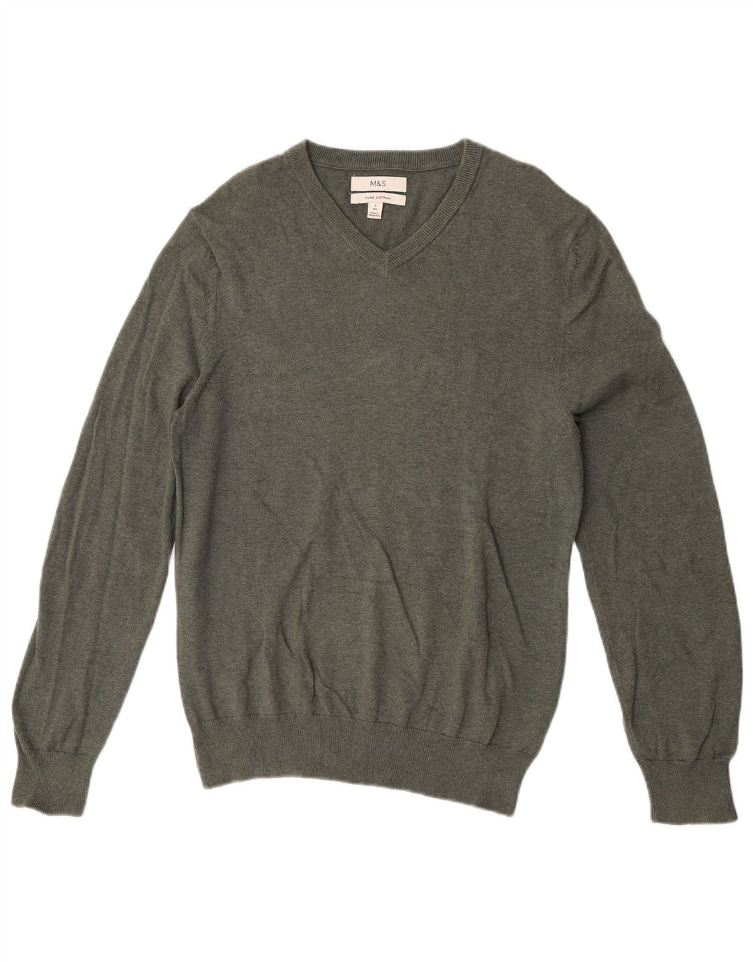 Marks & Spencer Męski sweter z dekoltem w kształcie litery V, mały, bawełniany khaki