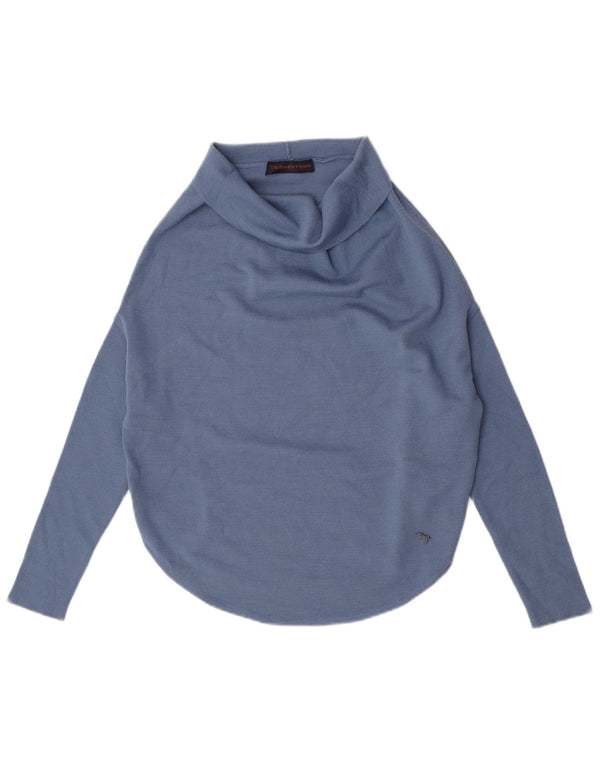 Trussardi Jeans Damski asymetryczny sweter z golfem UK 6 XS Niebieski Mod