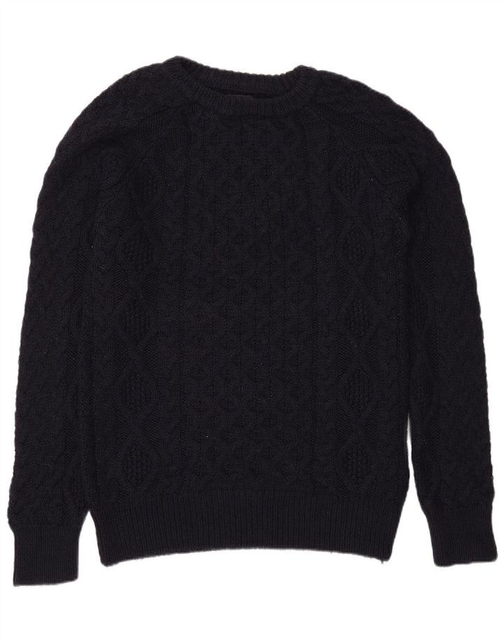 Zara Męski sweter z dekoltem w łódkę, duży, granatowy, wełniany
