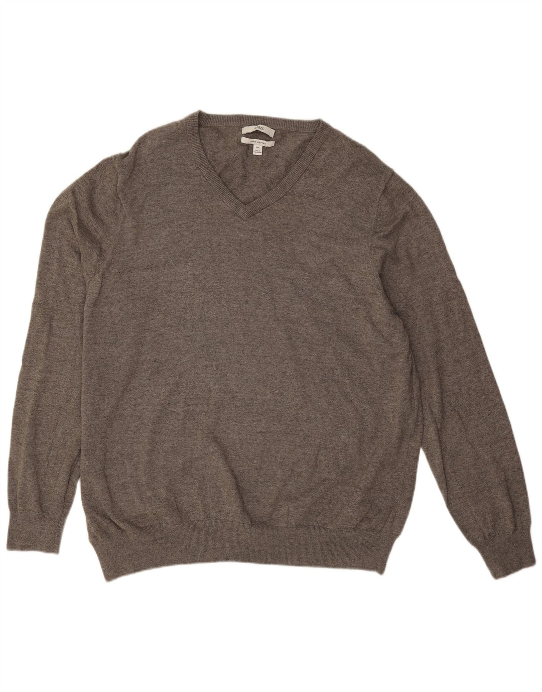 Marks & Spencer Męski sweter z dekoltem w kształcie litery V, 3XL, szary, bawełniany