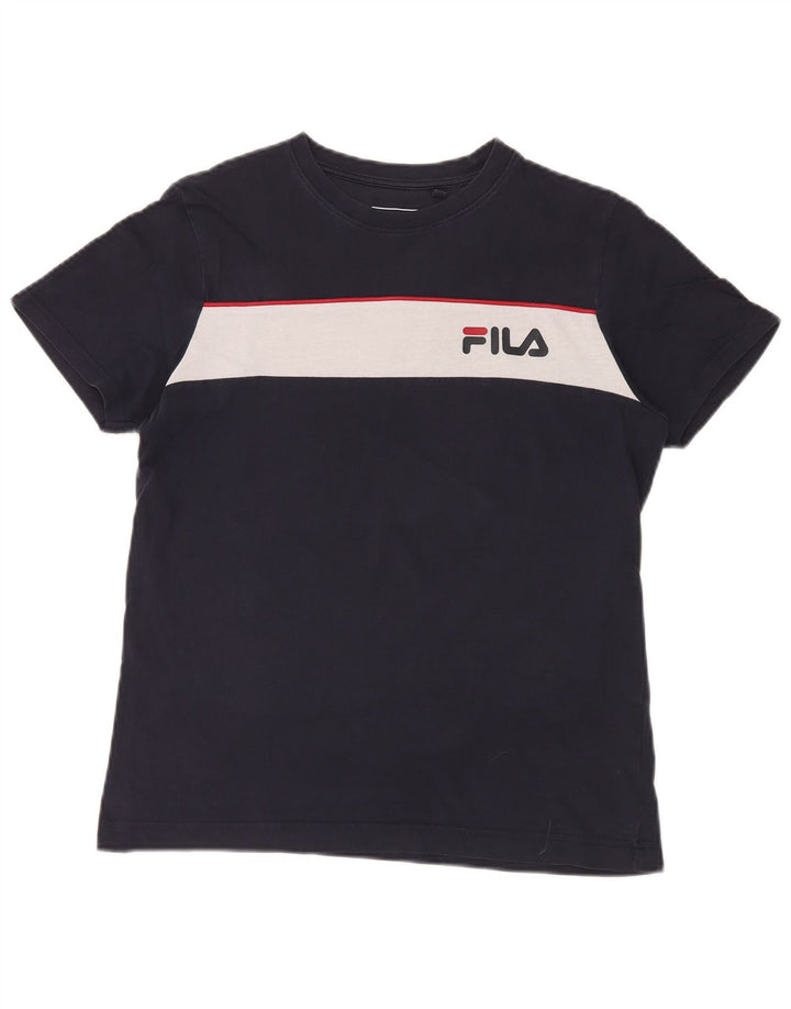 Męski T-shirt Fila z grafiką, mały, granatowy, z blokami kolorów