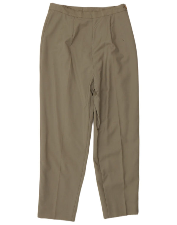 Vintage damskie zwężane spodnie garniturowe z wysokim stanem IT 44 Medium W28 L27 Khaki