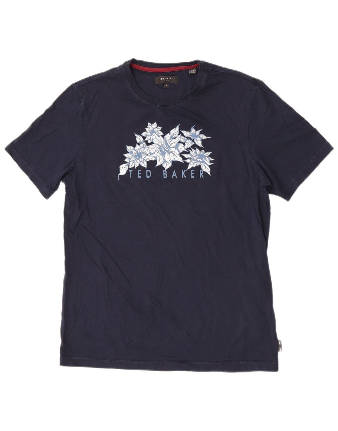 Ted Baker Męski T-shirt z grafiką, rozmiar 3, średni granatowy, bawełniany w kwiaty