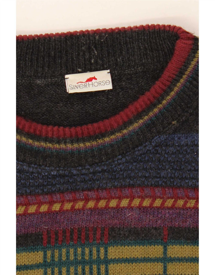 Vintage męski sweter z okrągłym dekoltem XL, wielokolorowe paski