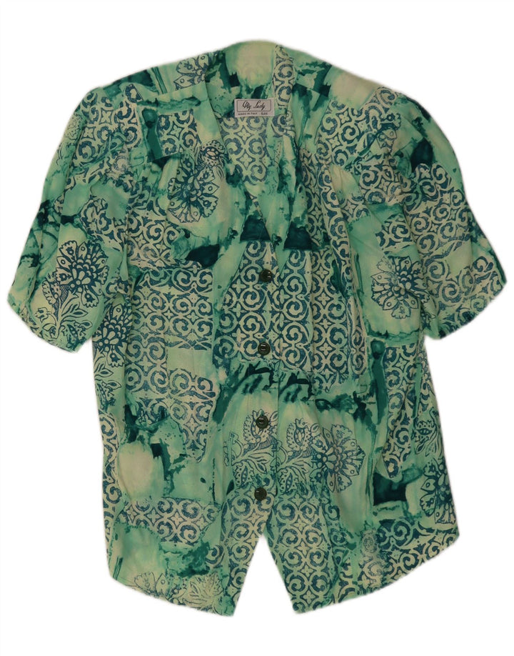 Bluzka damska z krótkim rękawem w stylu vintage, UK 14, średni zielony patchwork