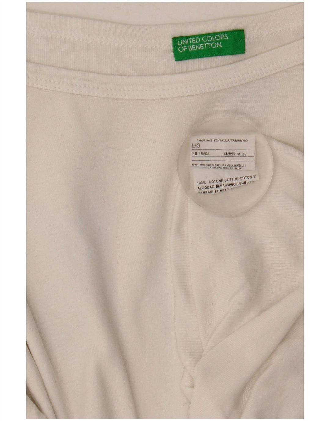 Top damski Benetton z rękawem 3/4, UK 14, duży, biały, bawełniany