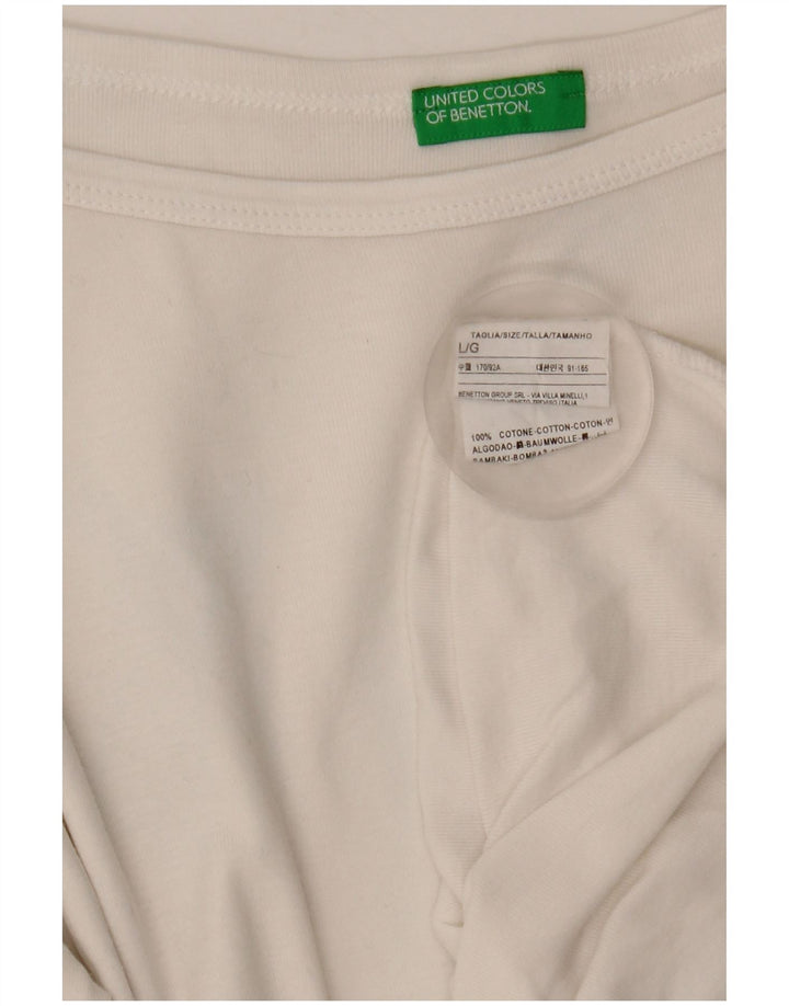 Top damski Benetton z rękawem 3/4, UK 14, duży, biały, bawełniany