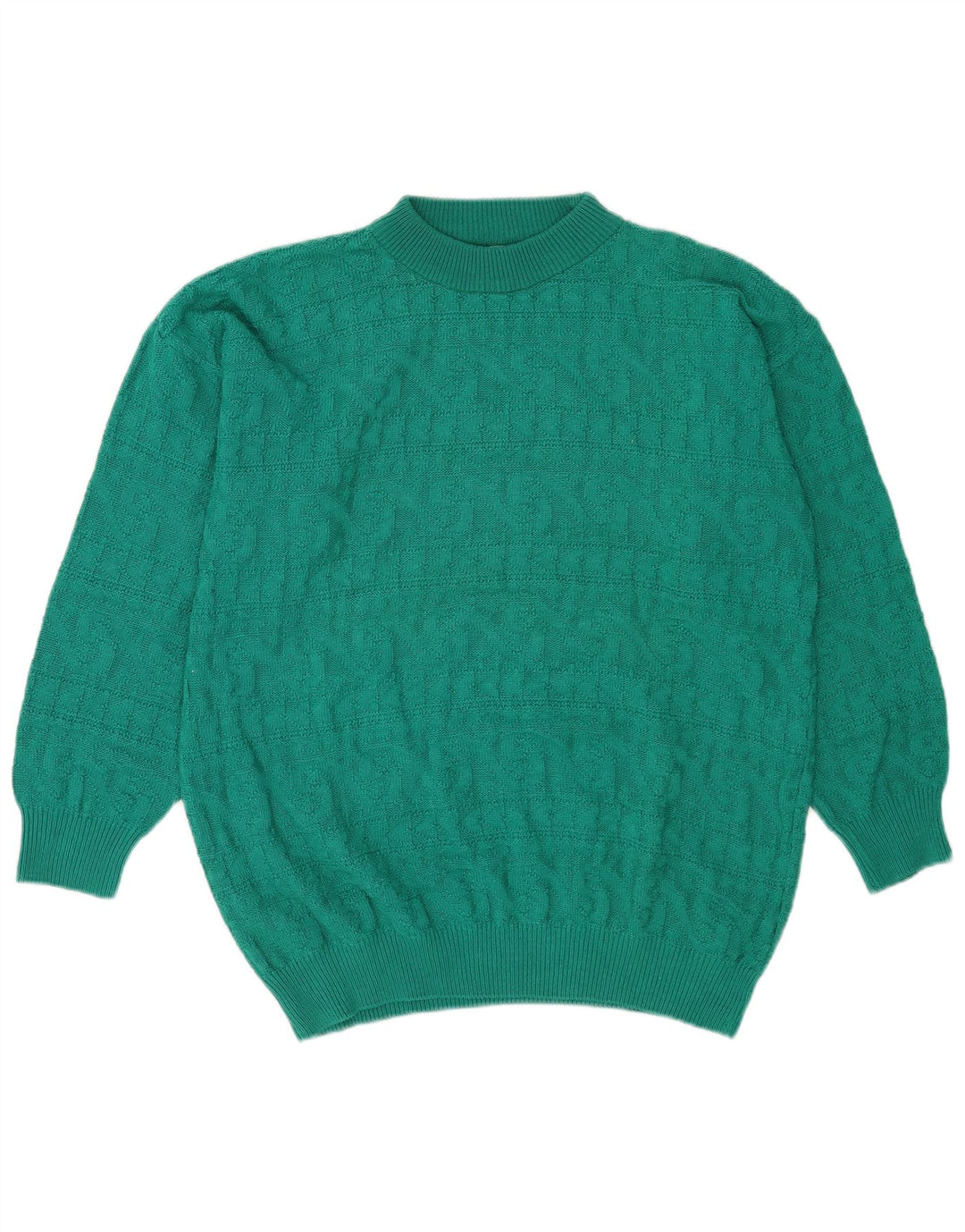 Sweter damski w stylu vintage z golfem UK 14 Średni zielony geometryczny