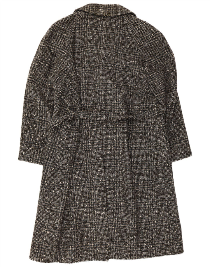 Płaszcz damski w stylu vintage IT 54 3XL Szara krata z dziewiczej wełny