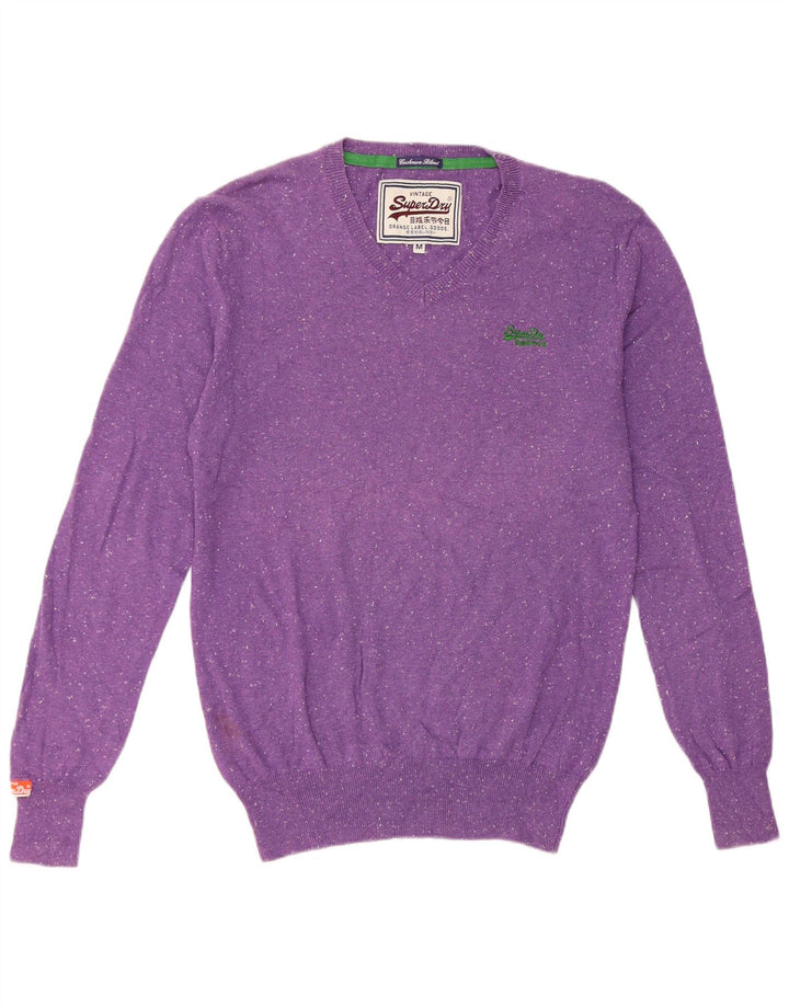 Męski sweter Superdry z dekoltem w kształcie litery V, średniofioletowy, bawełniany w cętki