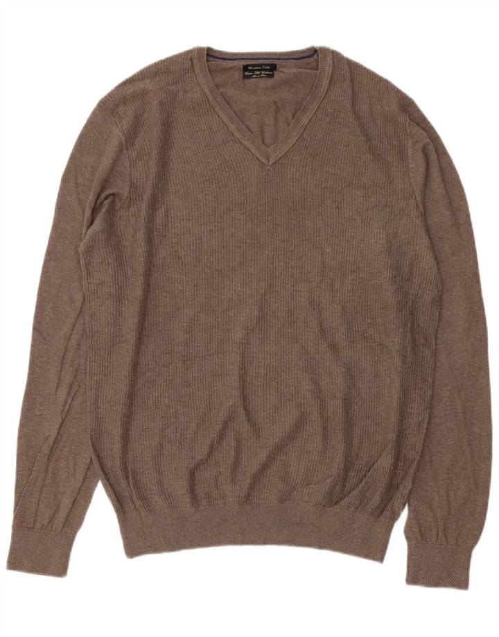 Męski sweter Massimo Dutti z dekoltem w kształcie litery V, duży, brązowy, bawełniany