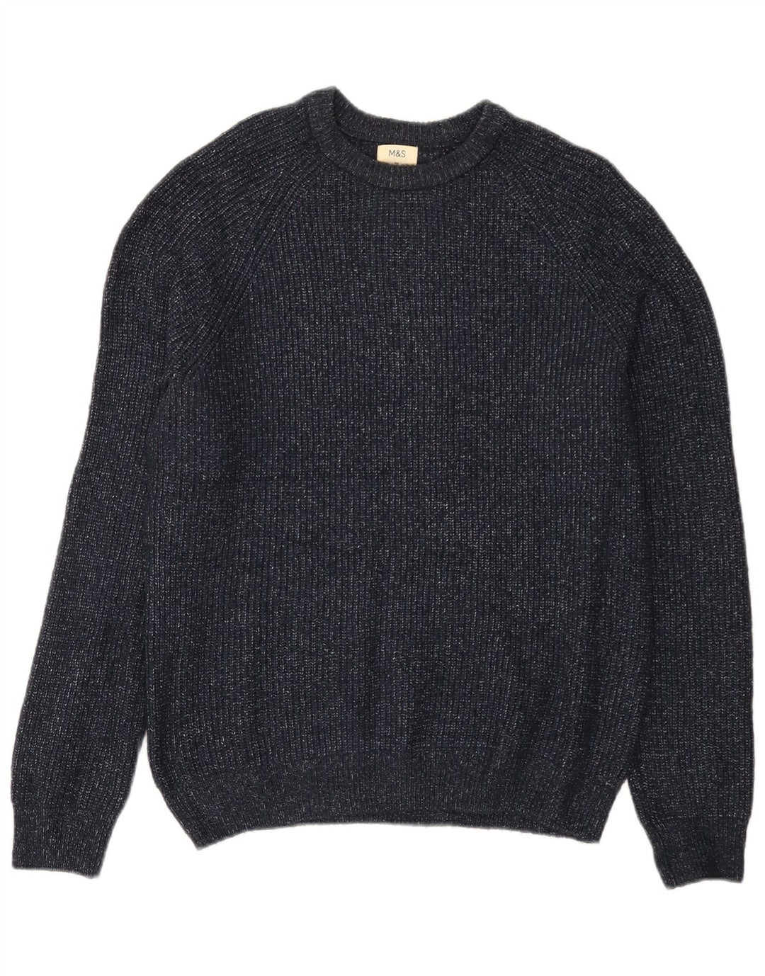 Marks & Spencer Męski sweter z dekoltem w łódkę, średni granatowy, nakrapiany