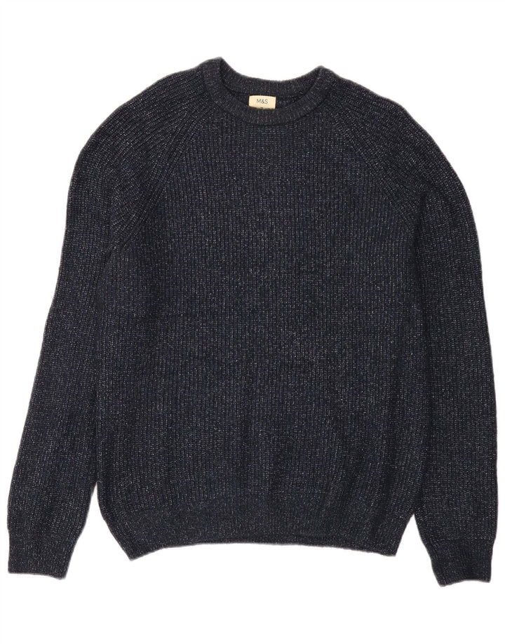 Marks & Spencer Męski sweter z dekoltem w łódkę, średni granatowy, nakrapiany