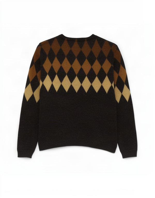 Vintage męski sweter z golfem IT 50 średnio szary Argyle/Diament
