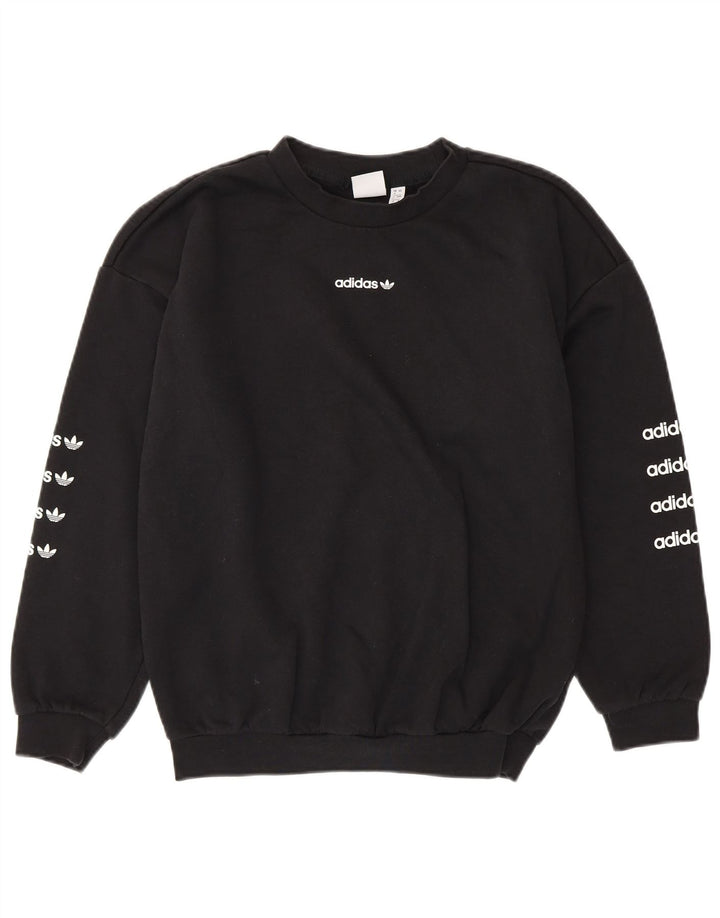 Damska bluza oversize ADIDAS z grafiką, UK 8, mała, czarna, bawełniana