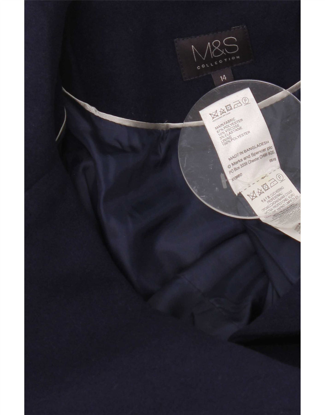 Marks & Spencer Damski płaszcz grochowy UK 14, średni granatowy, poliester