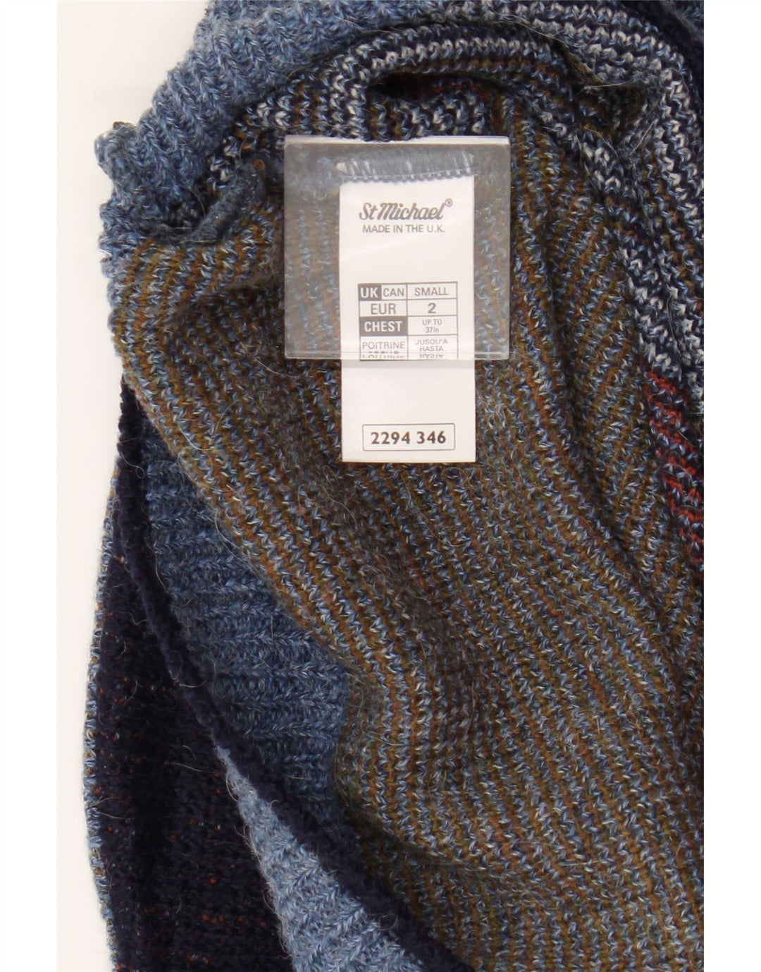 Męski sweter St Michael z okrągłym dekoltem, mały niebieski geometryczny akryl