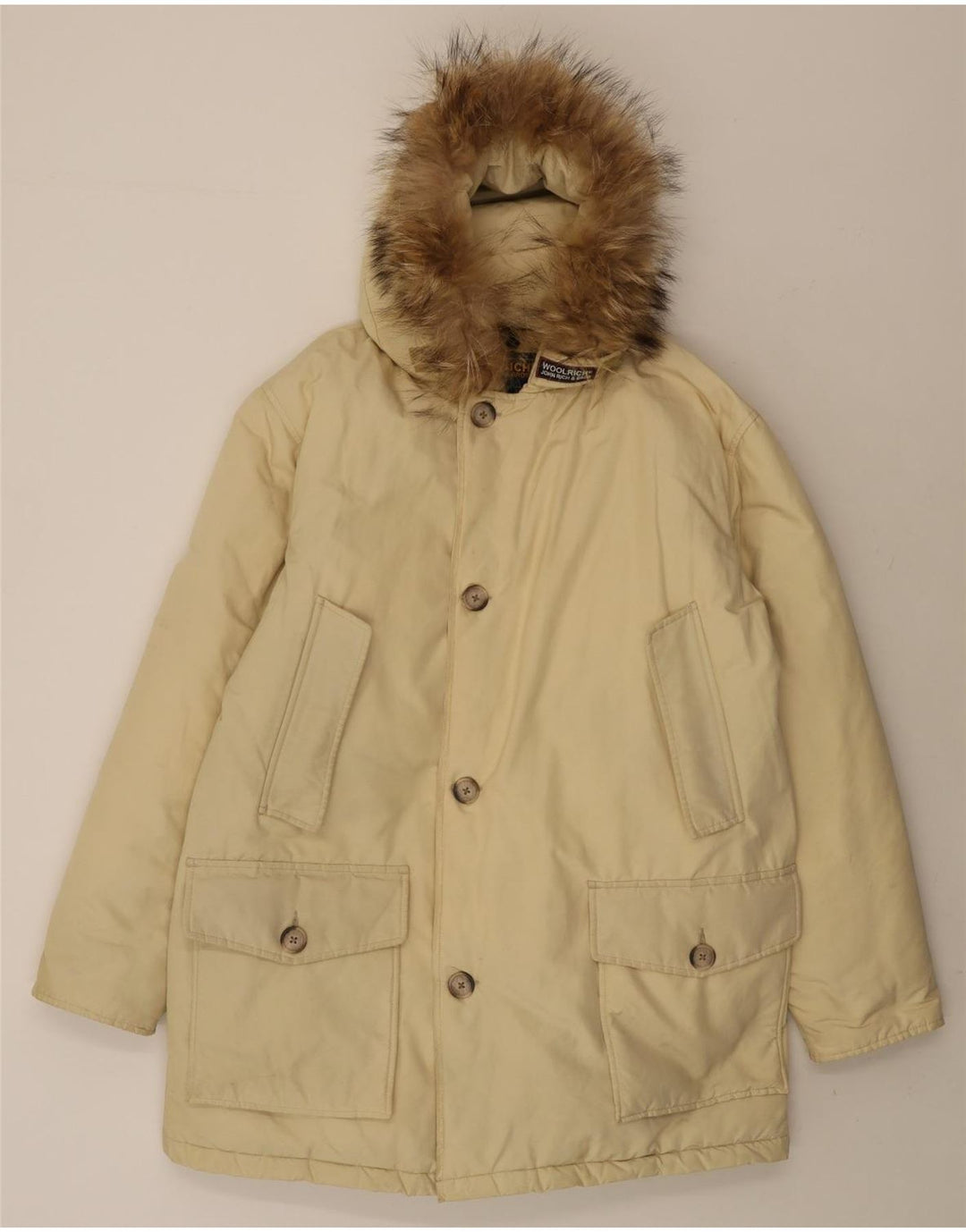 Męska wyściełana kurtka parka z kapturem Woolrich UK 38 średni beż