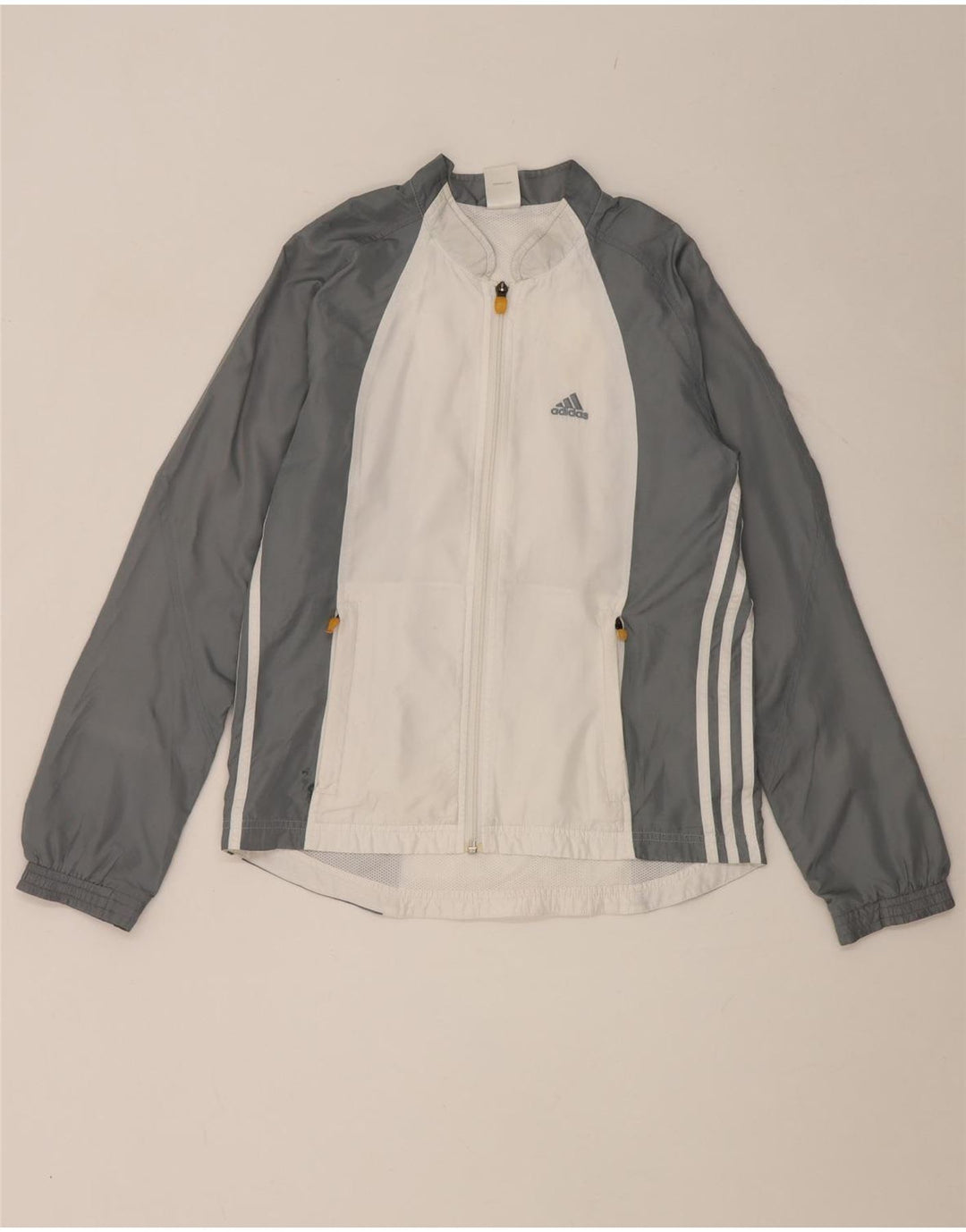 Damska kurtka dresowa Adidas UK 10, mała, szara, z blokami kolorów