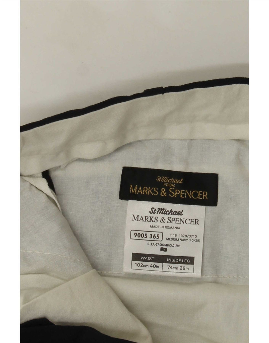 Marks & Spencer Męskie proste spodnie garniturowe W40 L29 Granatowy poliester