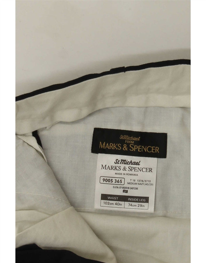 Marks & Spencer Męskie proste spodnie garniturowe W40 L29 Granatowy poliester