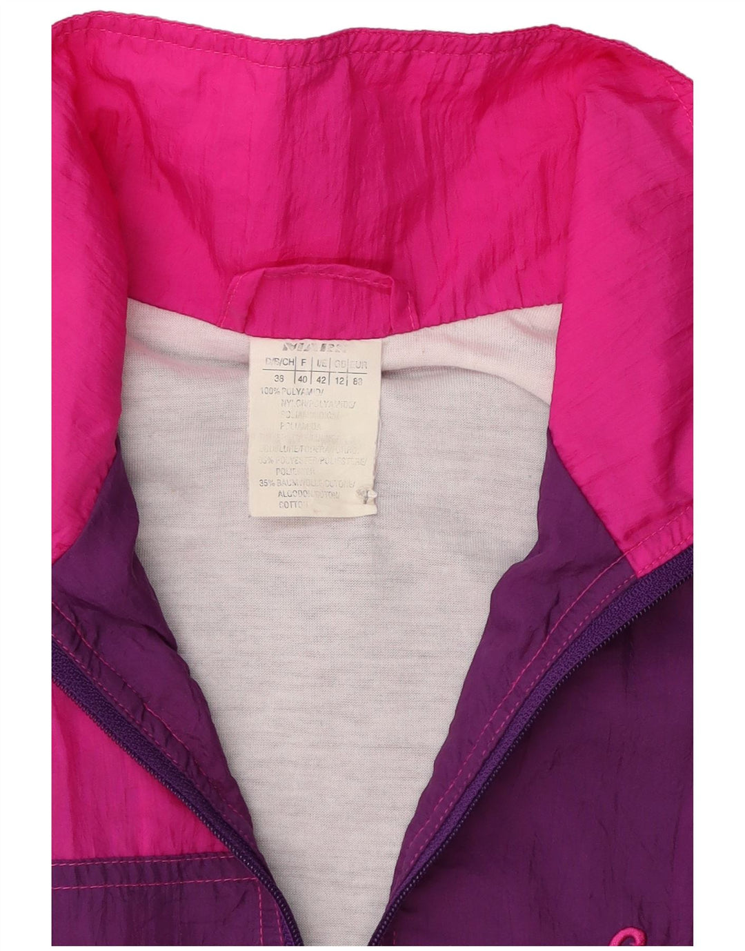 Vintage damski pełny dres UK 12, średni fiolet, poliamid blokowy