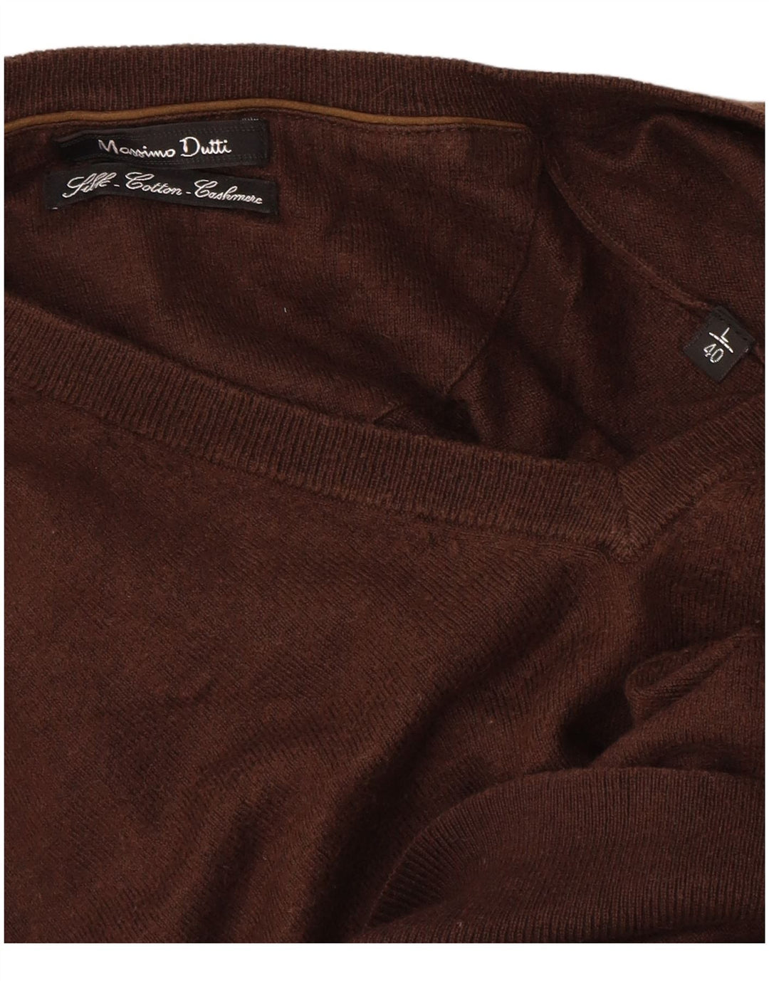 Męski sweter Massimo Dutti z dekoltem w kształcie litery V, duży, brązowy, bawełniany