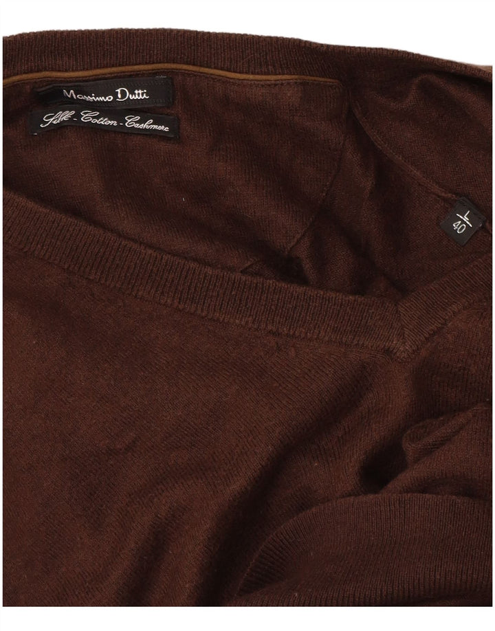 Męski sweter Massimo Dutti z dekoltem w kształcie litery V, duży, brązowy, bawełniany