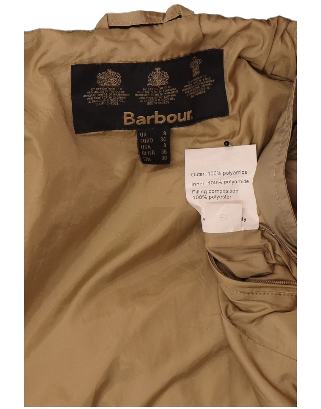 Damska pikowana kurtka Barbour UK 8 Small Beżowy poliamid