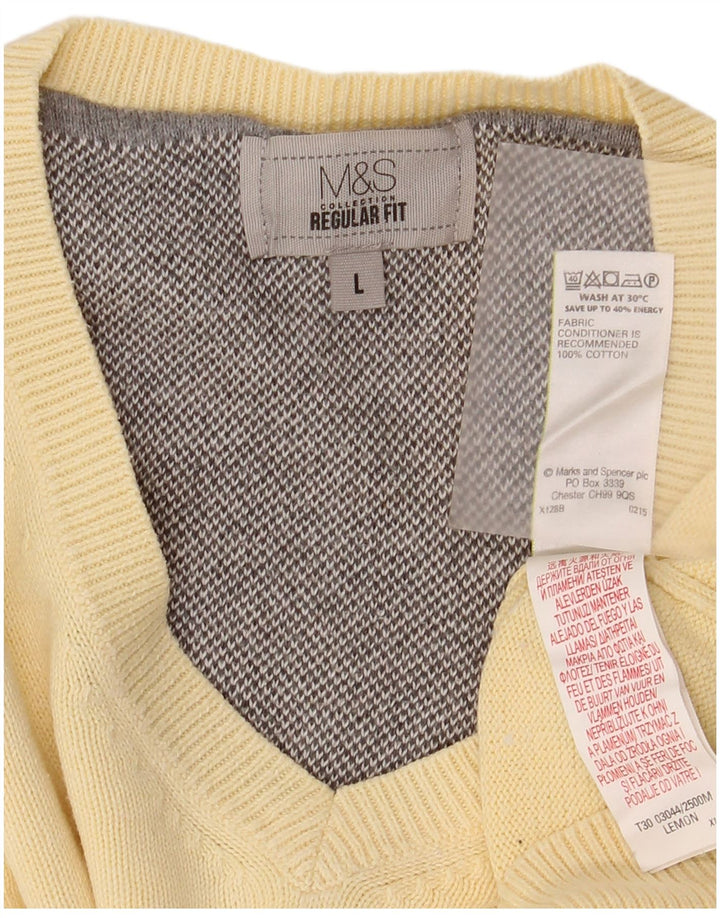 MARKS & SPENCER Męski sweter o regularnym kroju z dekoltem w kształcie litery V, duży, beżowy, bawełniany
