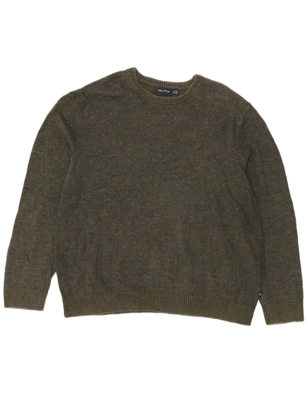 Męski sweter Nautica z okrągłym dekoltem 2XL, bawełniany w zielone prążki