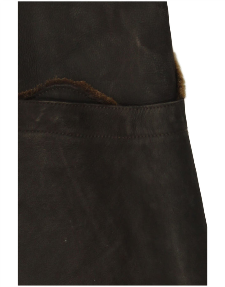 Zamszowy płaszcz damski VINTAGE UK 16, duży, brązowy