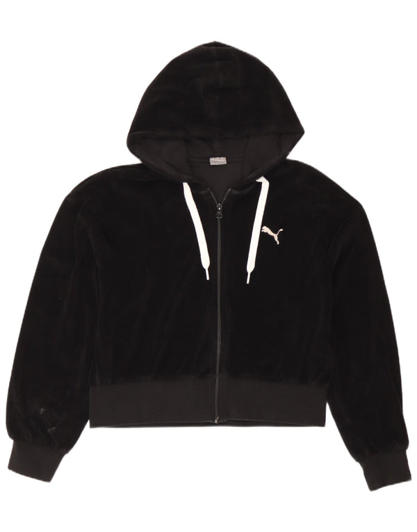 Damska bluza z kapturem Puma Crop Velvet Zip UK 14, średnia czarna bawełna